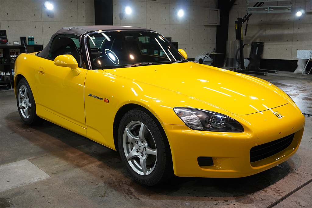 宮城県仙台市でのS2000施工事例。リボルト・プロ独自の低分子・完全硬化型被膜が、往年の名車の輝きを現代に蘇らせます。