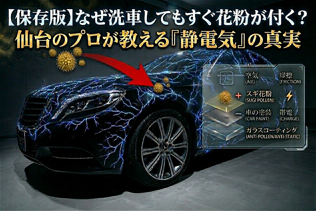 【保存版】仙台の飛散花粉から愛車を守る静電気対策。リボルト仙台の低摩擦ガラスコーティングで平滑に仕上げたボディ
