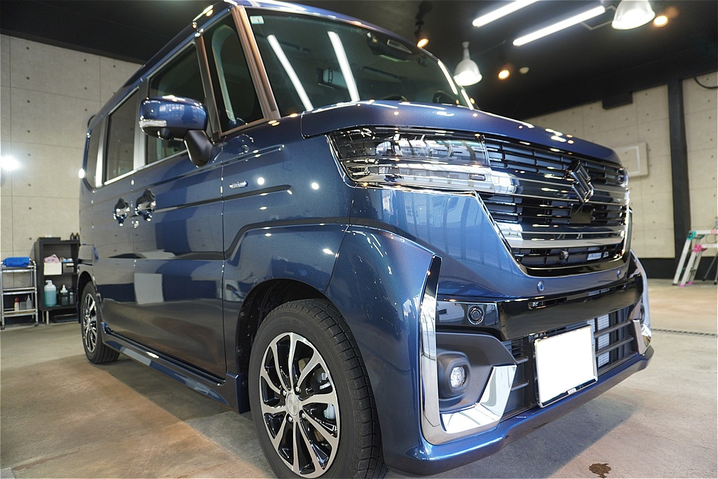 東北仙台でスペーシアカスタムのコーティングなら。セラミック独自の高硬度被膜が、日常使いで生じやすい微細な傷から大切な塗装面を強力に保護。