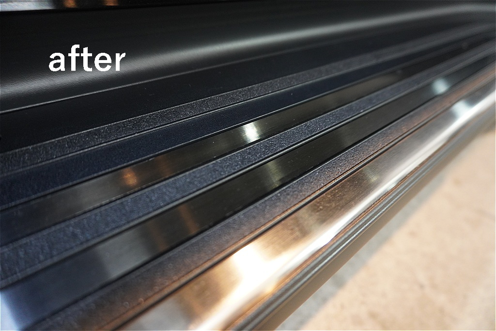 リボルト仙台によるサイドステップ施工。東北の過酷な冬を乗り越えるために、足回りの金属パーツを保護し、愛車の美観と耐久性を維持します。