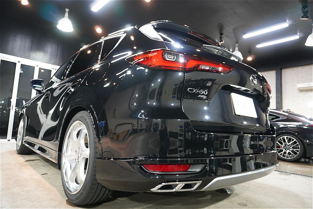 CX-60施工事例。東北・宮城でのロングドライブを支える最高峰の防汚性能。セラミック被膜が驚異的な水弾きと汚れ落ちを発揮します。